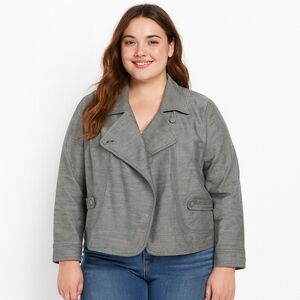 APOSTROPHE Stretch Grey Piped Moto City Preppy Chic Jacket - Women's